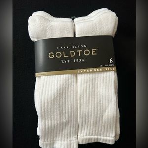 Goldtoe Extended Size 12-16, pack of 6, Sport Cotton Crew Socks, White